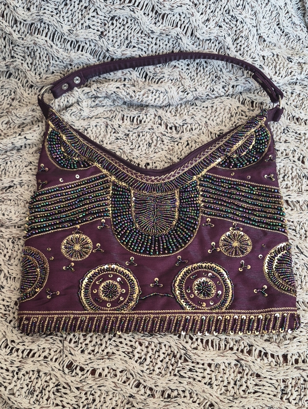 Vintage Indian hand-beaded hobo bag
